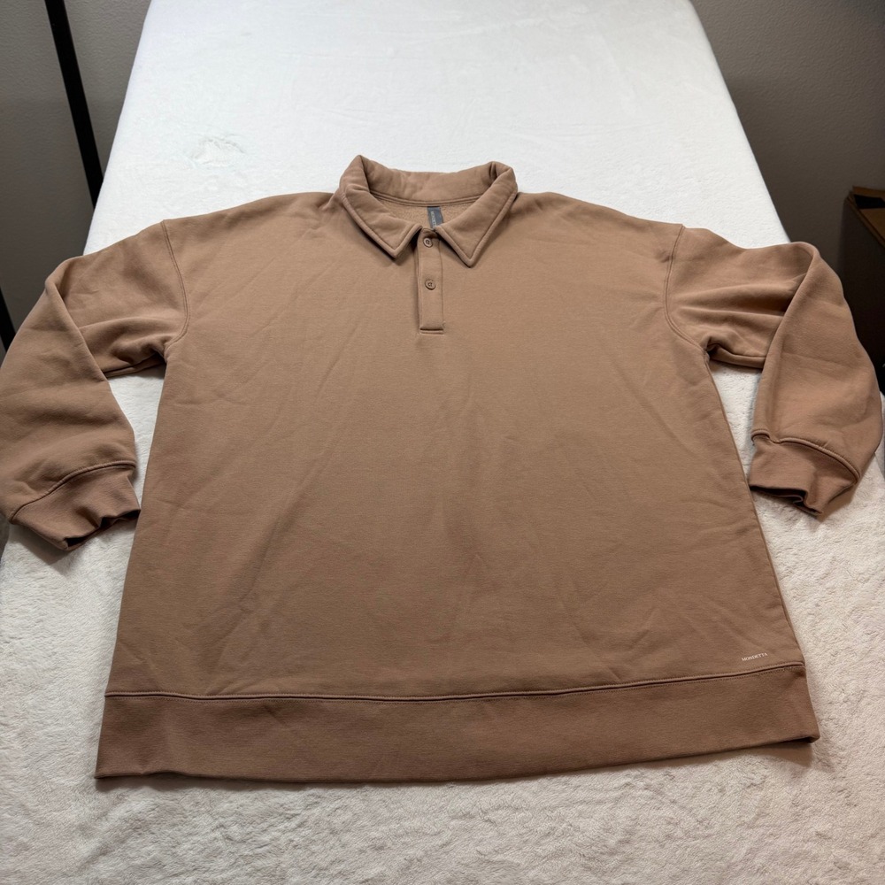 Mondetta Polo Sweatshirt Mens XXL Brown Good Fleece Lined Long Sleeve Pullover